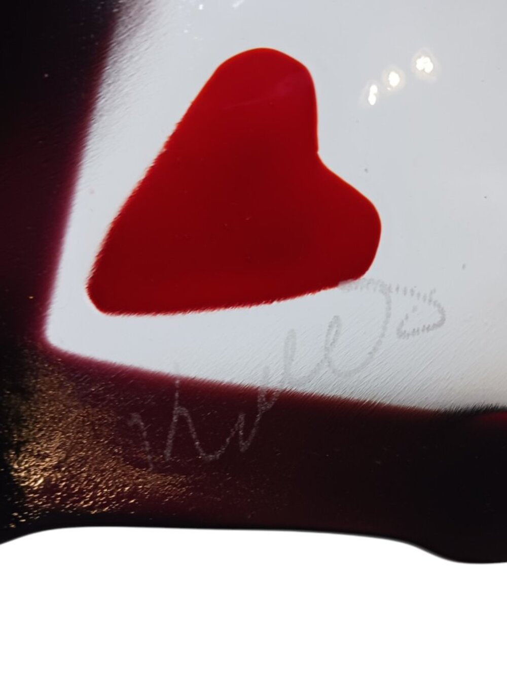 2008 Signed "J. Mule" BC Fused Glass Heart Dish 8" Canadian Folk Art - Picture 10 of 11